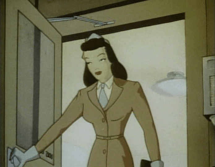Reporter Lois Lane in a scene from the cartoon, "The Arctic Giant" (1942)