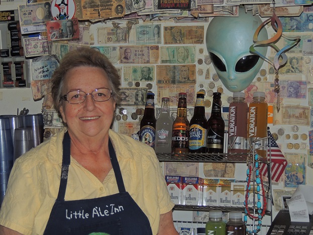 UFOs are not alien to Pat Travis-Laudenklos, owner of Little A'LE'INN in Rachel, Nevada